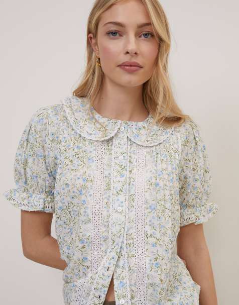 Nobody's Child Floral peter pan blouse in blue - view 1