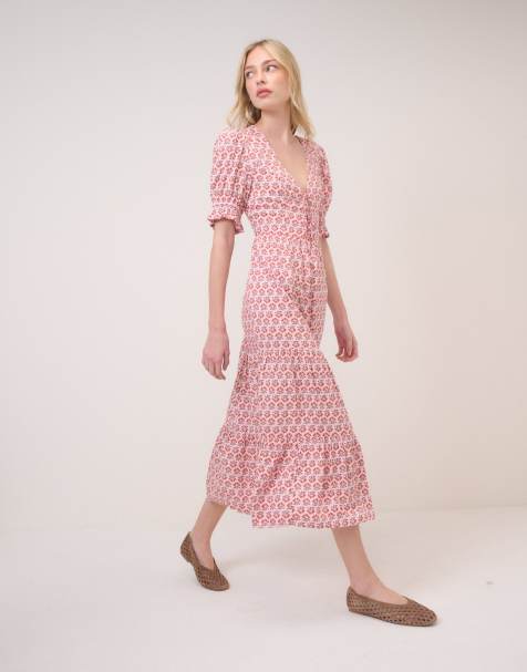 Nobody's Child Floral puff sleeve lia midi dress in pink - view 1