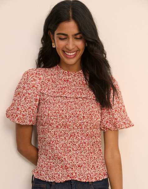 Nobody's Child Floral puff sleeve shirred nicola top in pink - view 1