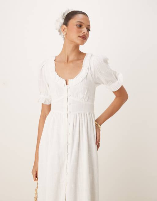 Nobody's Child Flossie ruffle detail midaxi dress in white