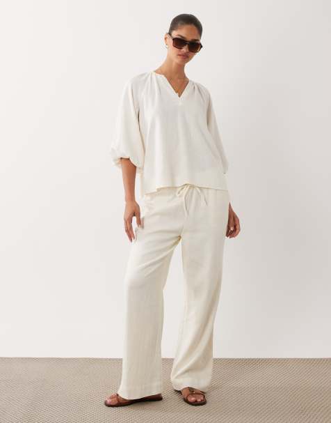 Nobody's Child Fosse linen rich drawstring wide leg trousers co-ord in cream - view 1