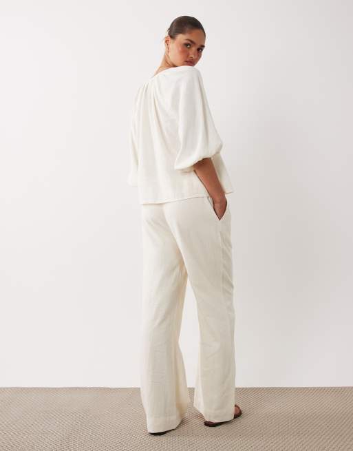 Nobody's Child Fosse linen rich drawstring wide leg trousers co-ord in cream, 4 of 5