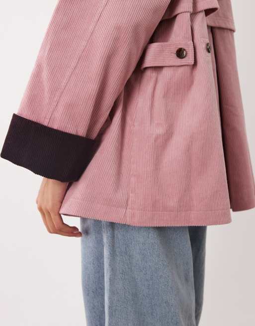 Nobody's Child Freddie cappotto barn in corda con colletto a contrasto e polsini risvoltati rosa, 3 di 4