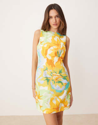 Nobody's Child - Freya - Robe droite courte en lin - Multicolore fleuri-Bleu