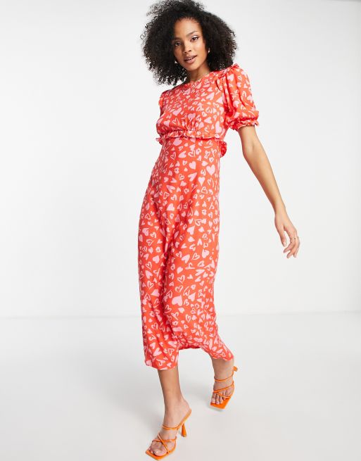 Nobody's Child frill maxi tea dress in red heart print | ASOS