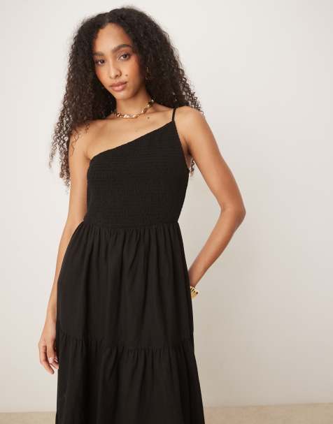 Nobody's Child – Frome – Midikleid in Schwarz mit One-Shoulder-Träger und Raffung - view 1