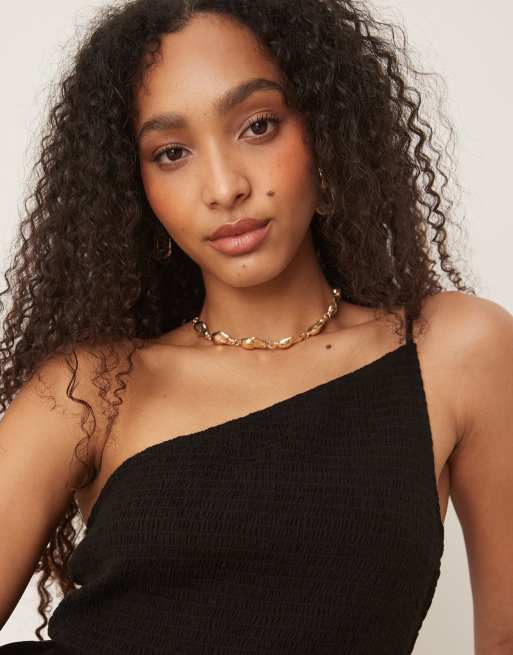 Nobody's Child - Frome - Sort midikjole med oneshoulder-snit og rynker, 4 af 4