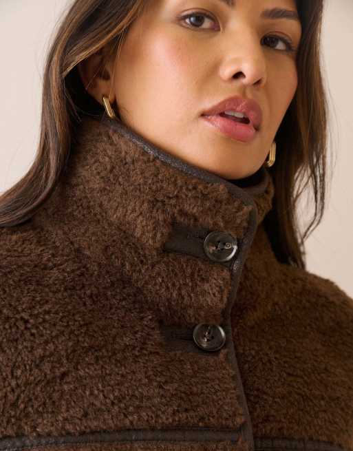 Nobody's Child Funnel neck faux shearling coat in chocolate, 3 of 7