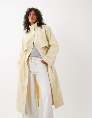 Nobody's Child Funnel Neck Longline Drawstring Parka Jacket In Yellow