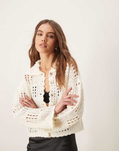 Nobody's Child – Gehäkelte Strickjacke in Cremeweiß mit Knöpfen - view 1