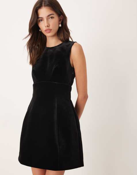 Nobody's Child Gemini velvet structured a-line mini dress in black