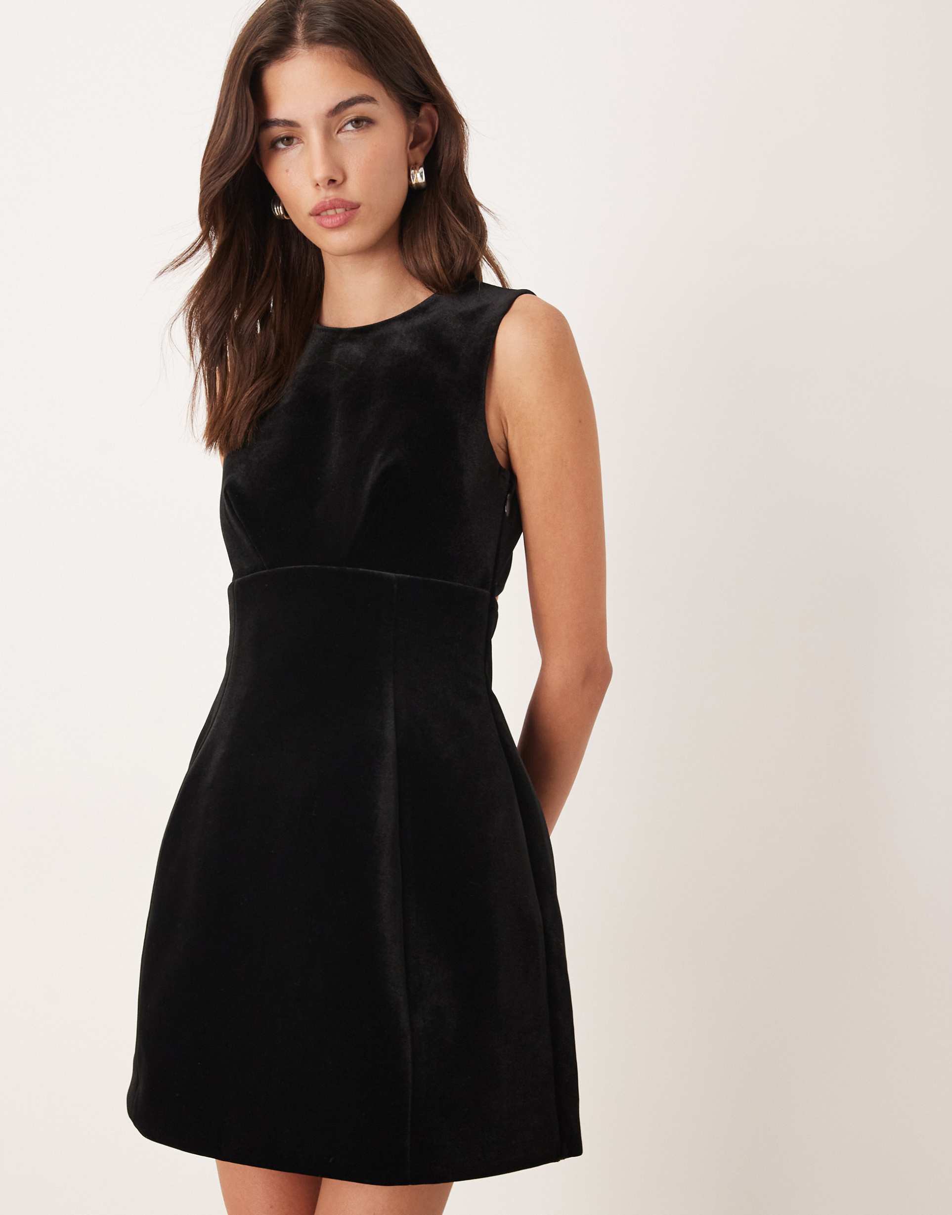 nobody's child gemini velvet structured a-line mini dress in black