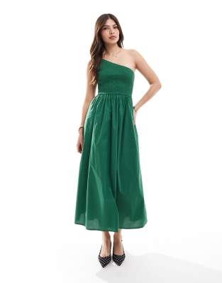 Nobody's Child Georgia Midi One Shoulder Smock Dress In Green