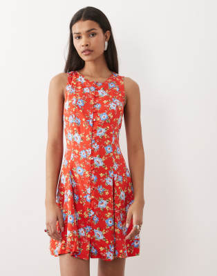 Nobody's Child - Georgie - Mini-Skaterkleid in Rot geblümt