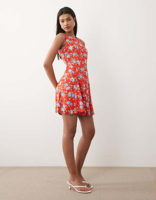 Nobody's Child - Georgie - Robe patineuse courte à fleurs - Rouge, 3 de 4