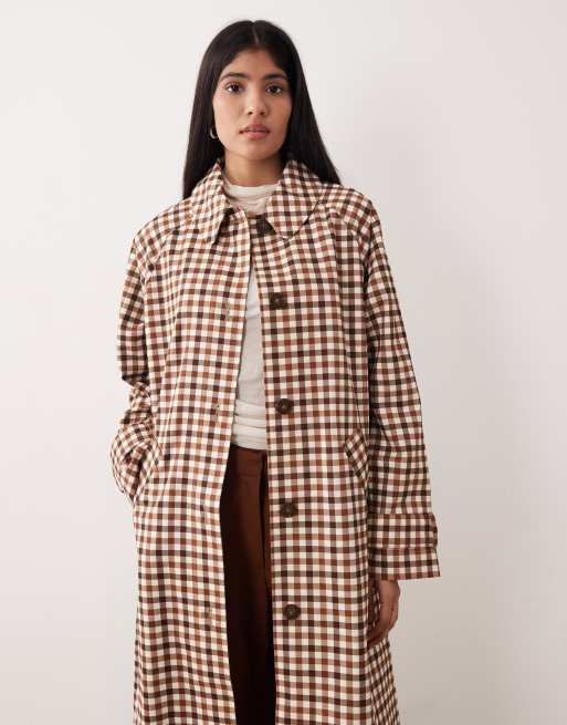 Nobody's Child - Geruite trenchcoat met lange pasvorm in bruin, 3 van 4