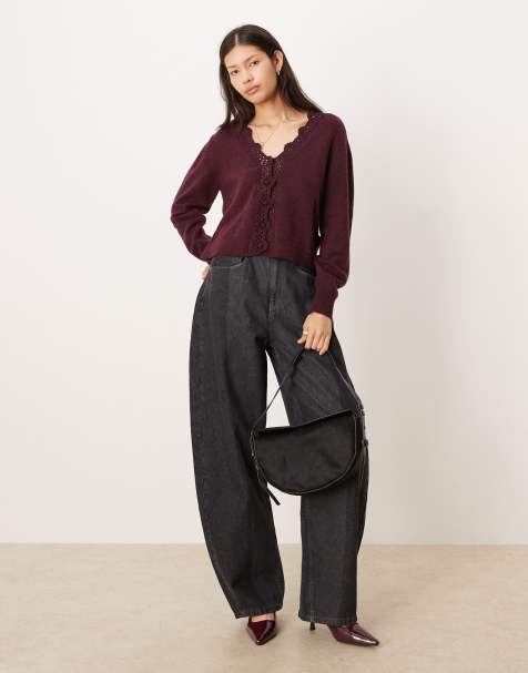 Nobody's Child - Geschulpt gehaakt vest van wol in bordeauxrood - view 1