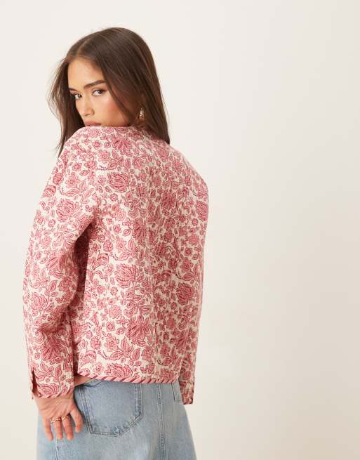Nobody's Child – Gesteppte Wendejacke mit Print in Rosa und Gelb, 3 von 4