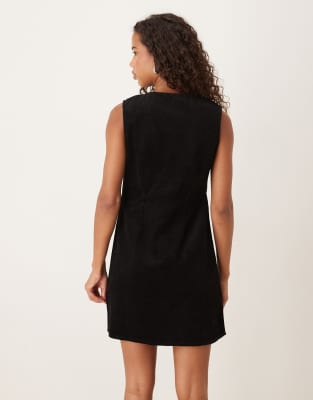 Nobody's Child Gianna V-neck Cord Pinafore Mini Dress In Black