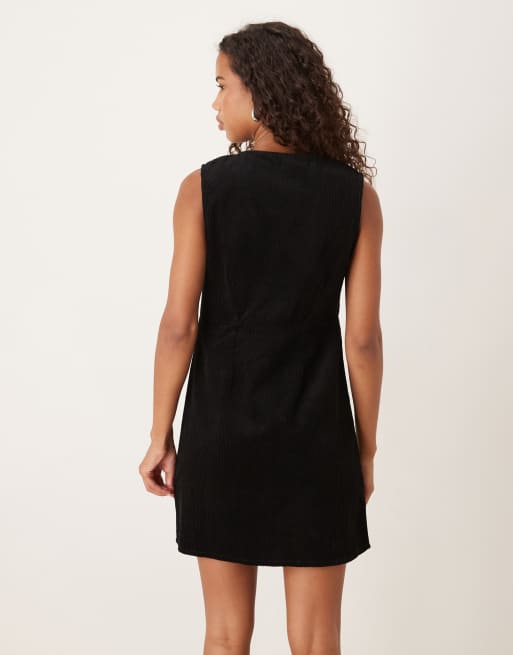 Nobody's Child Gianna v-neck cord pinafore mini dress in black, 2 of 4