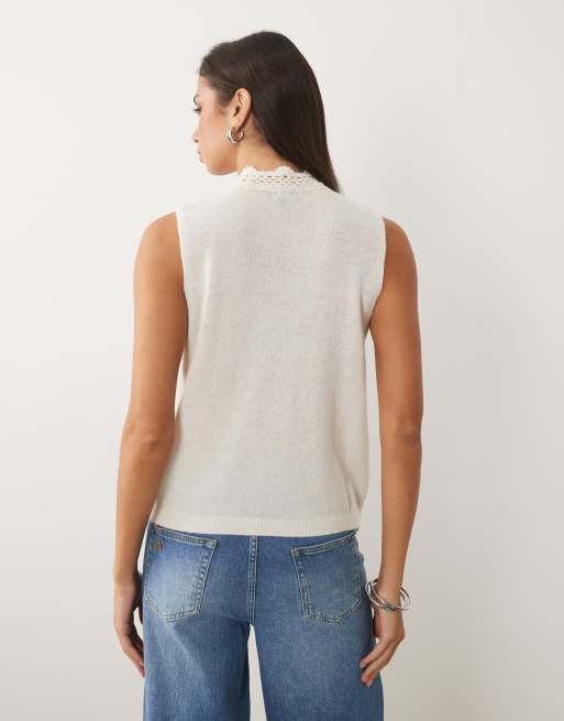 Nobody's Child - Gilet sans manches en maille avec bordure crochetée - Crème, 3 de 4