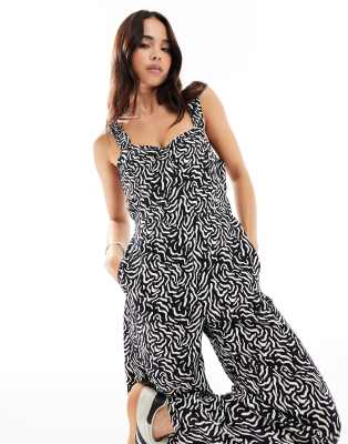 Nobody's Child - Gill - Jumpsuit mit schwarz-weißem Print in Kritzeloptik und weitem Bein