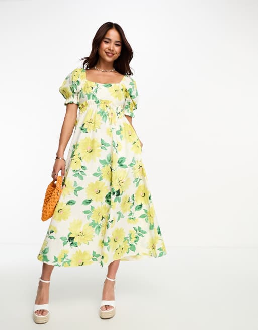 Nobody s Child Ginger poplin midi dress in yellow sunflower ASOS