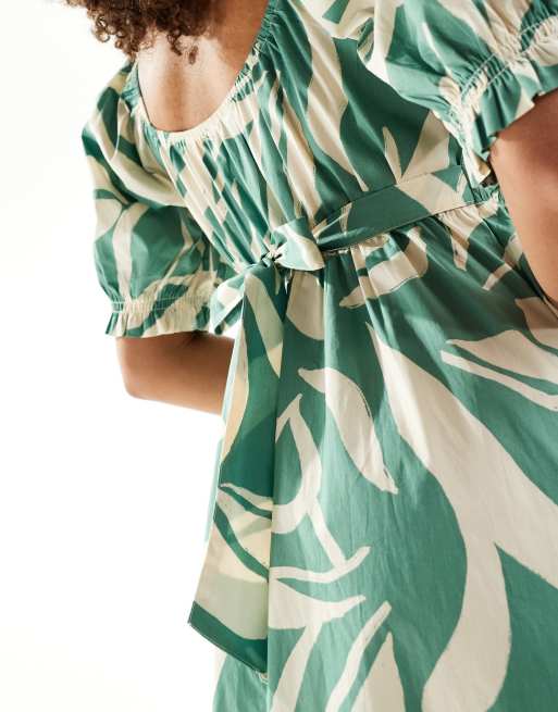 Nobody's Child - Ginger - Vestito midi verde con stampa astratta e maniche a sbuffo, 3 di 4