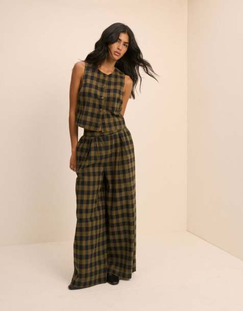 Nobody's Child Gingham button front top in green - view 1