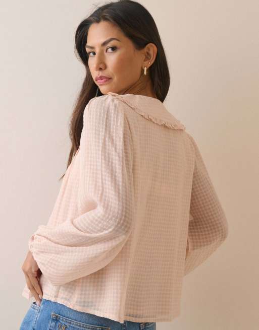 Nobody's Child Gingham frill peter pan collar blouse in pink, 2 of 6