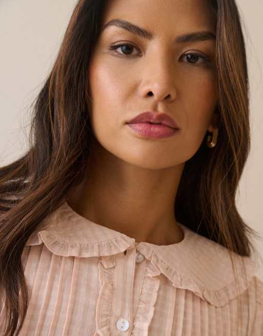Nobody's Child Gingham frill peter pan collar blouse in pink, 3 of 6