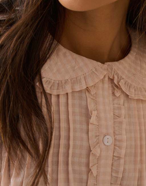 Nobody's Child Gingham frill peter pan collar blouse in pink, 6 of 6