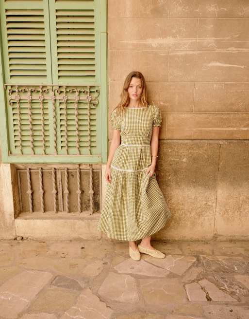 Nobody's Child Gingham lace trim dara midi dress in green, 2 of 6