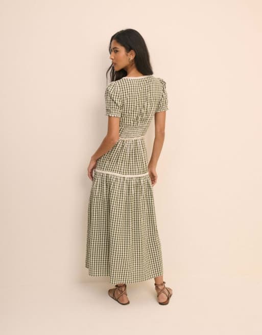 Nobody's Child Gingham lace trim dara midi dress in green, 4 of 6