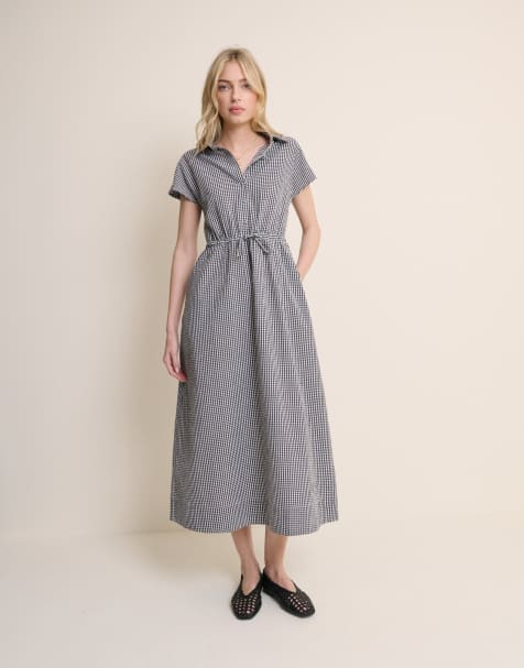 Nobody's Child Gingham mason shirt midi dress in black - view 1
