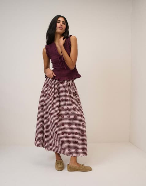 Nobody's Child Gingham naples midi skirt in red - view 1