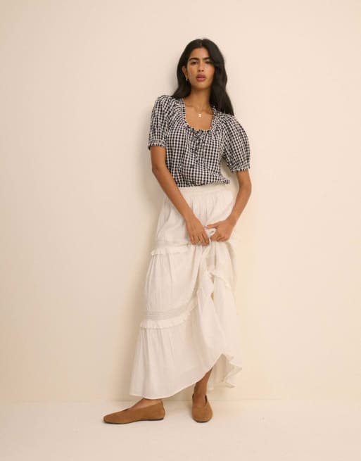 Nobody's Child Gingham puff sleeve lumi blouse in navy, 3 of 5