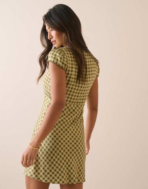 Nobody's Child Gingham rosa mini dress in green, 6 of 6