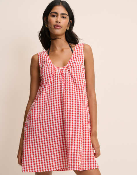 Nobody's Child Gingham scoop neck mini beach dress in red - view 1
