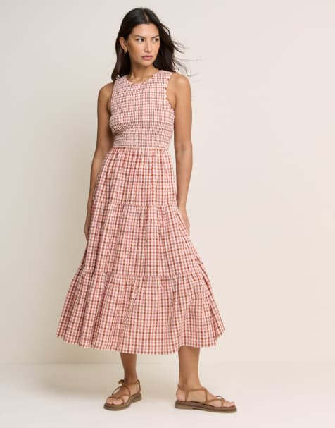 Nobody's Child Gingham shirred charlie midi dress in red - view 1