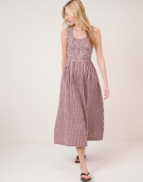 Nobody's Child Gingham shirred kinsley midi dress in red - view 1