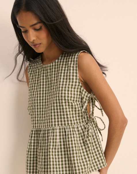 Nobody's Child Gingham side tie swing top in green - view 1