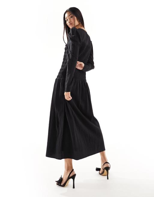 Nobody's Child Gracie long sleeve midi dress in black, 3 of 4
