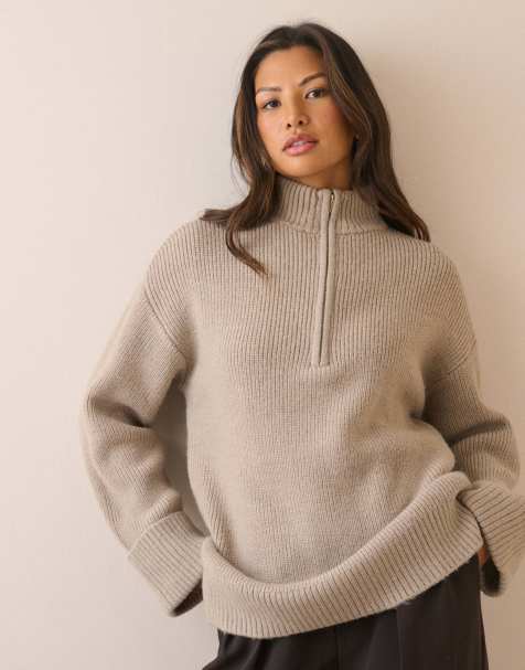 Nobody's Child Half zip chunky jumper in beige - view 1