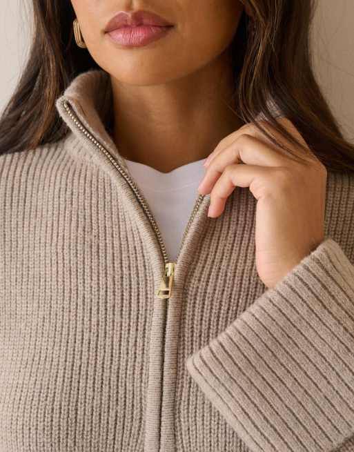Nobody's Child Half zip chunky jumper in beige, 3 of 7