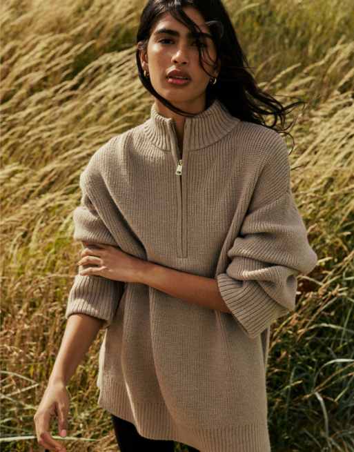 Nobody's Child Half zip chunky jumper in beige, 4 of 7
