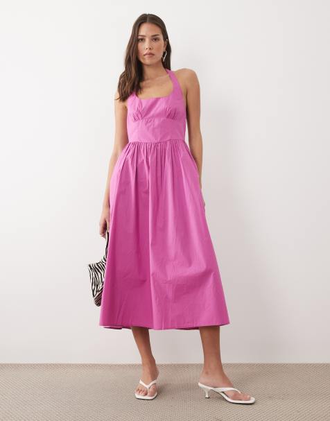 Nobody's Child Hallie cotton rich halterneck ruched skirt midi dress in purple - view 1
