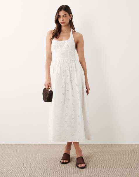Nobody's Child - Hallie - Vestido midi blanco acampanado con cuello halter y diseño bordado - view 1