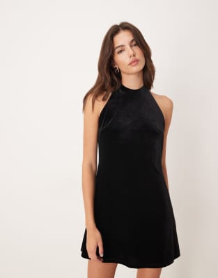 Nobody's Child halter neck velvet mini dress in black
