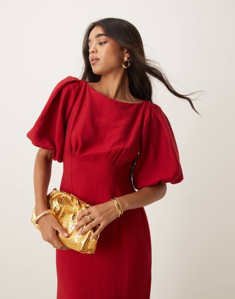 Nobody's Child – Hannah – Midaxi-Kleid in Rot mit Ballonärmeln - view 1